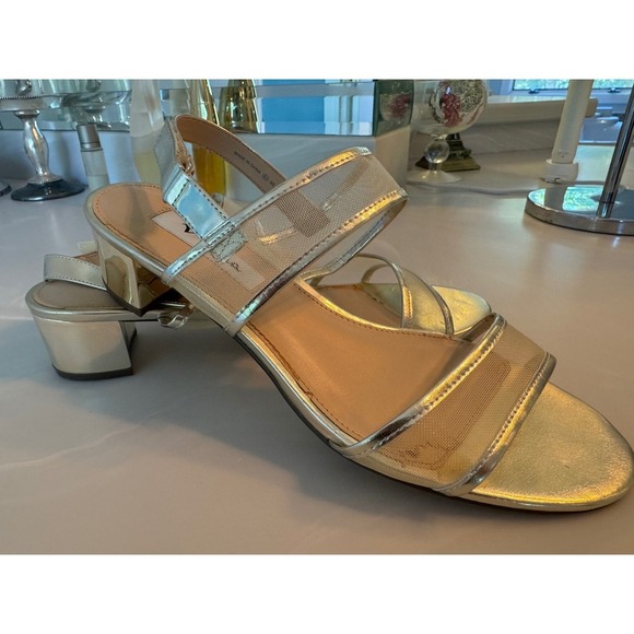 Nina New York Silver Mesh Metallic Strappy Block Heel Sandals Size 9M - Picture 5 of 15